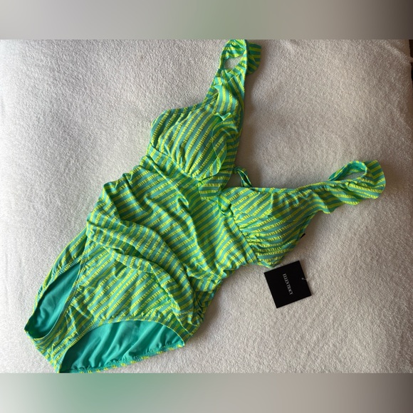 NWT Ellen Tracy Lime and Yellow One Piece Swimsuit Size 10 - Picture 1 of 4